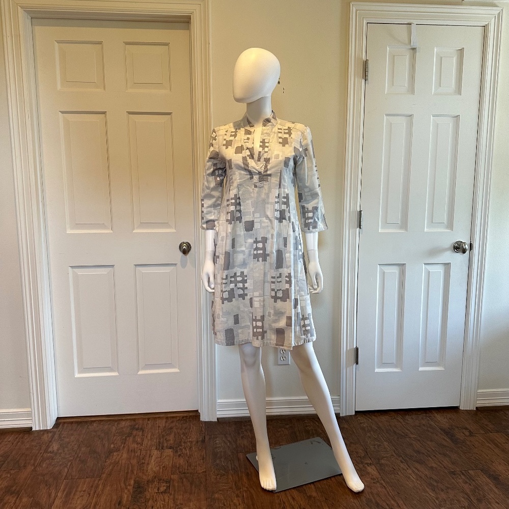 Abstract printed midi dress by SBJ Austin